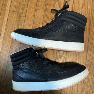 Black Sparkle High-Top Sneakers with White Soles